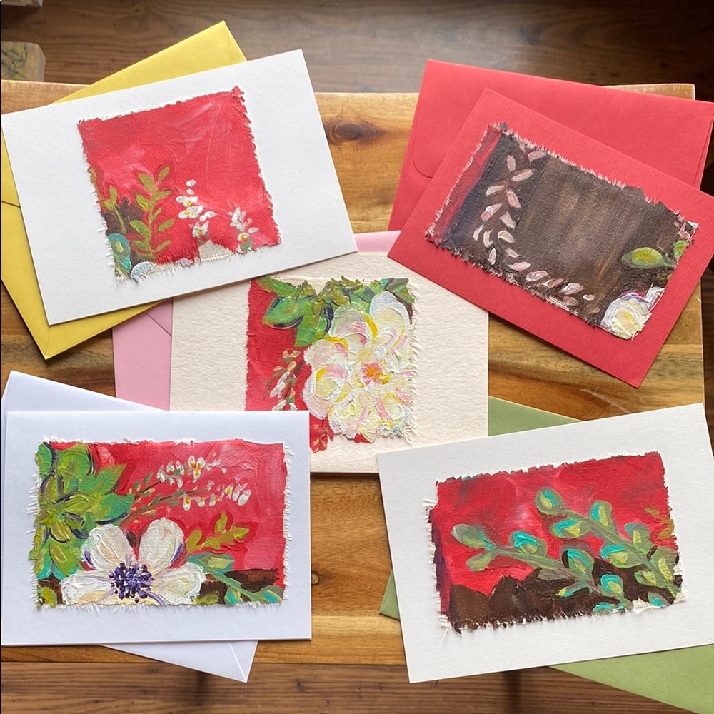 Handmade greeting cards using Paper Source papers and thrifted artwork!